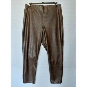 Chocolate Brown Size 16 High Rise Faux Leather Stretch Pants W/Leg Zippers